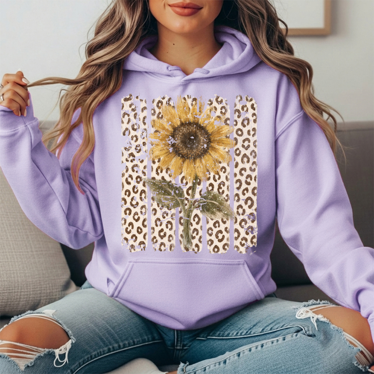 Sunflower Leopard Stripe Graphic Hoodie