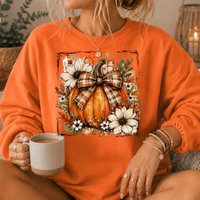 Pumpkin Plaid Bow Floral Crewneck Sweatshirt