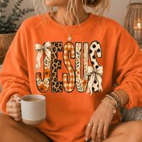 Jesus Mixed Print Bow Crewneck Sweatshirt