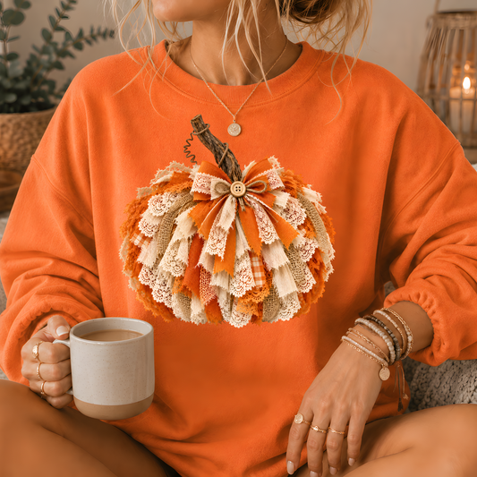 Rustic Lace & Burlap Pumpkin Graphic Crewneck Sweatshirt