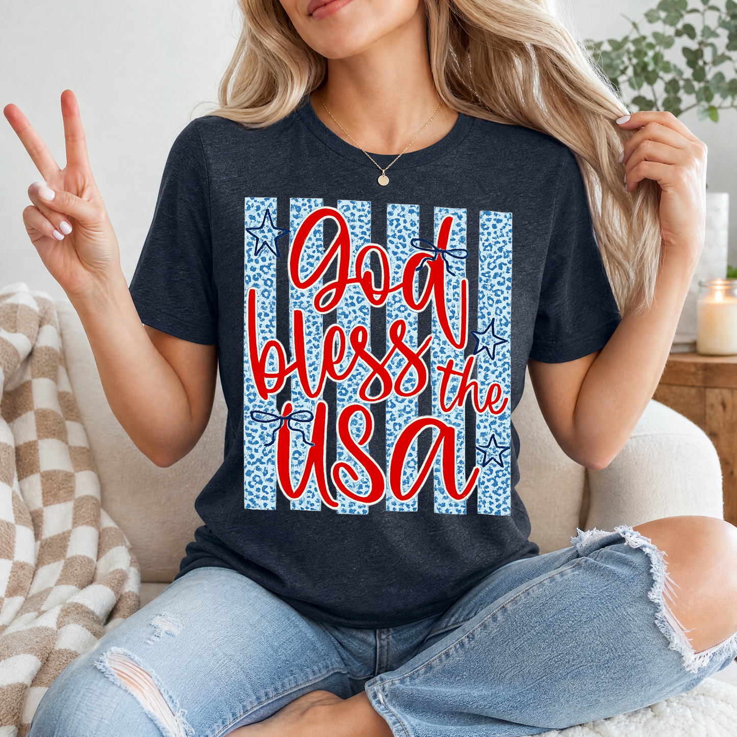 God Bless The USA Cheetah Blue Premium Graphic Tee