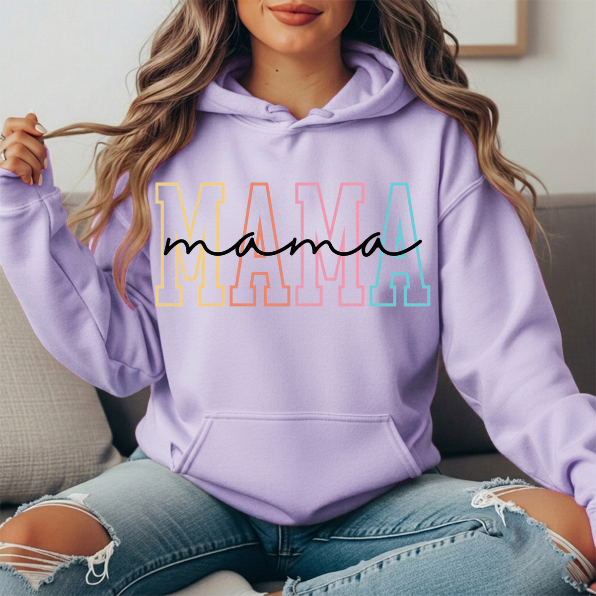 Pastel Mama Outline Graphic Hoodie