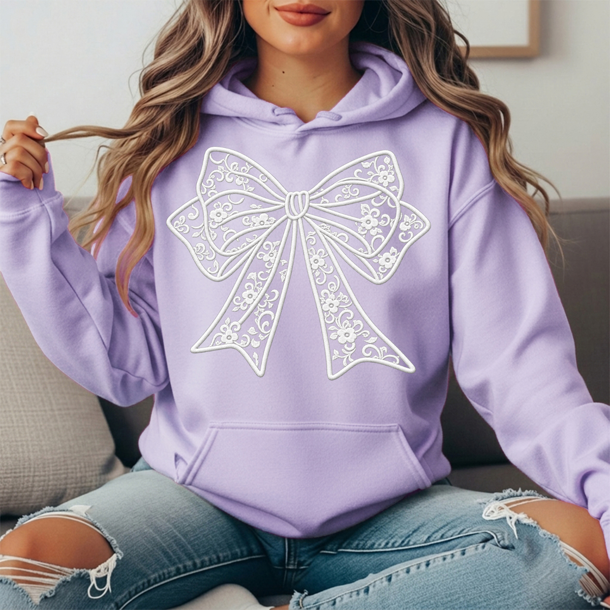 Floral Lace Bow Graphic Hoodie