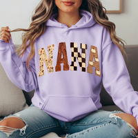 Nana Fall Floral, Checkerboard & Pumpkin Graphic Hoodie
