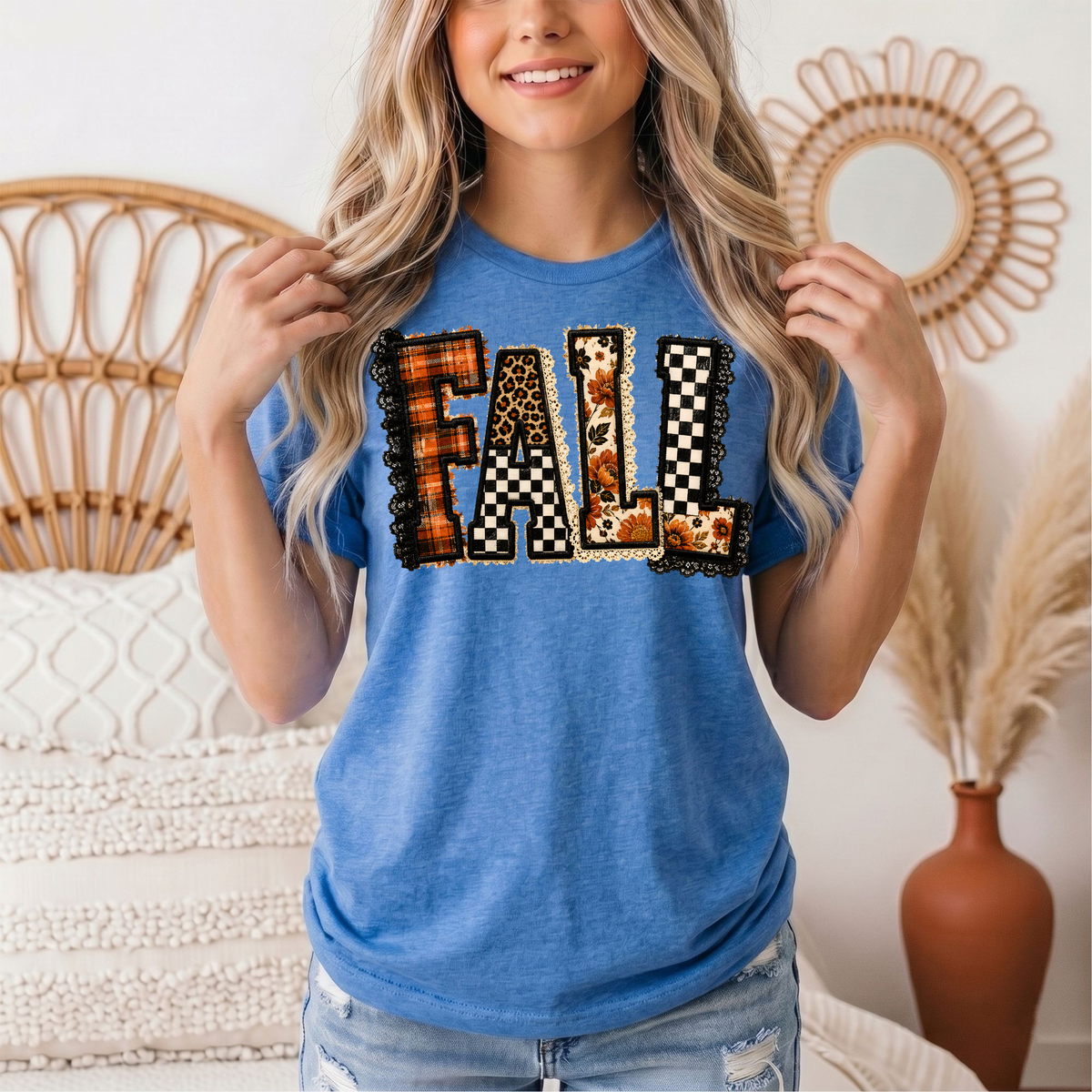 Fall Plaid Leopard & Floral Patchwork Graphic Tee