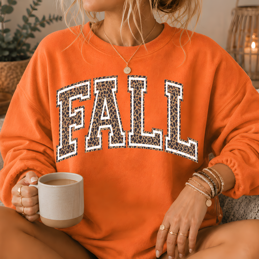 Fall Leopard Print Varsity Crewneck Sweatshirt
