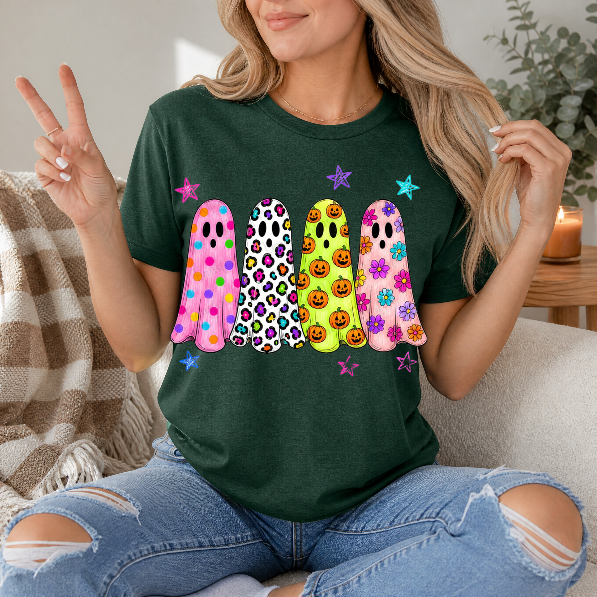 Neon Trendy Patterned Ghost Premium Graphic Tee