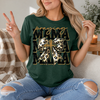 Praying Mama Leopard Bow & Cross Graphic Tee