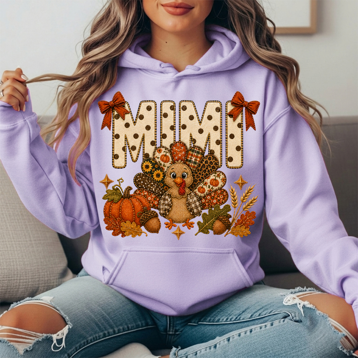Mimi Thanksgiving Turkey & Rust Bows Graphic Hoodie