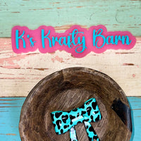 Silicone Focal Bead- Teal Cowprint Opal bow K's Krafty Barn