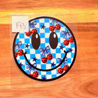 #193 Blue checkered smiley with cherries K's Krafty Barn