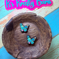 Silicone Focal Bead- Blue floral butterfly K's Krafty Barn