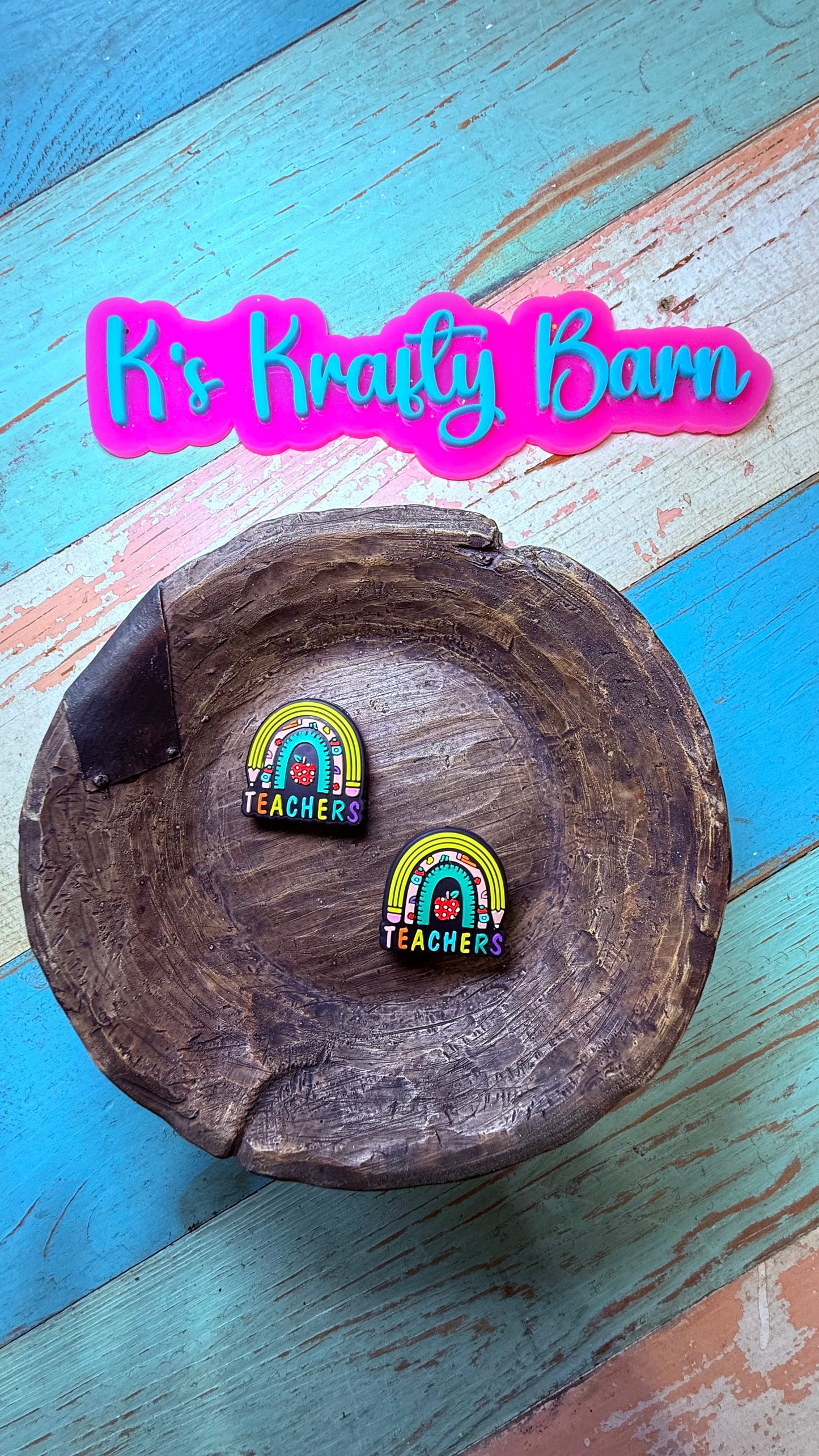 Wholesale Silicone Focal Bead- Teacher rainbow