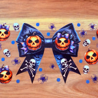 Pumpkin & Skull black bow #516 K's Krafty Barn