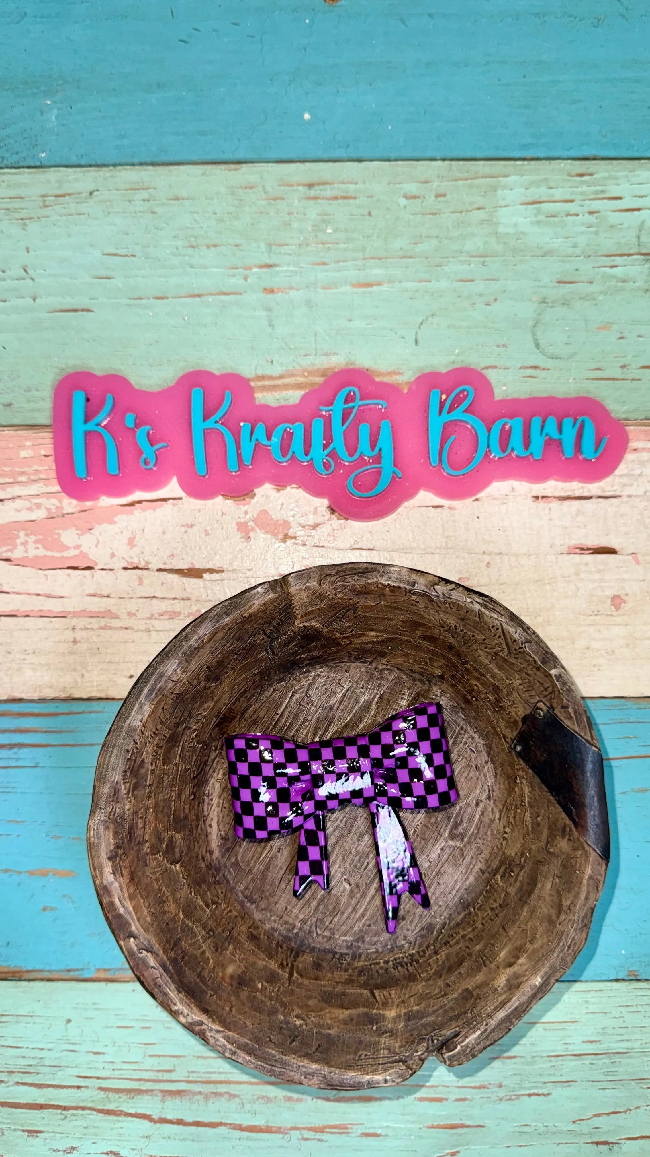 Silicone Focal Bead- Purple checkered Opal bow K's Krafty Barn