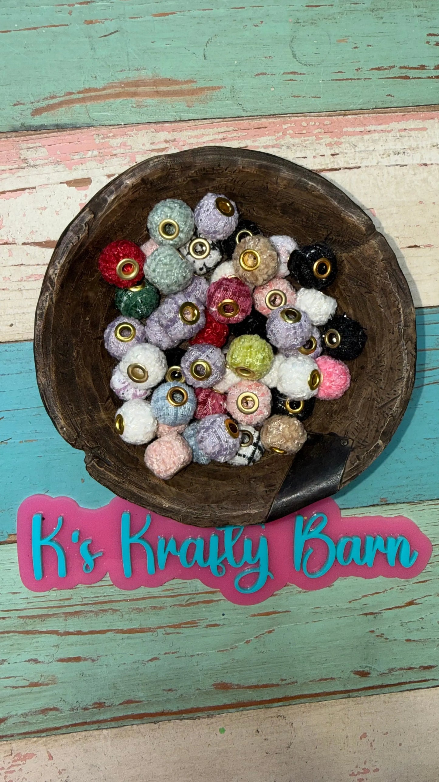 Fabric Large Hole Spacer Beads – 25 pack Random Mix | Gold Core | Beads for Pens, Keychains & Crafts K's Krafty Barn