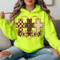Three Crosses Leopard Floral Bow Graphic Hoodie