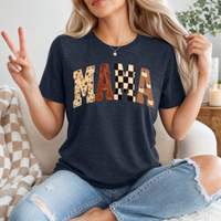 Fall Mama Floral, Checkerboard & Pumpkin Graphic Tee