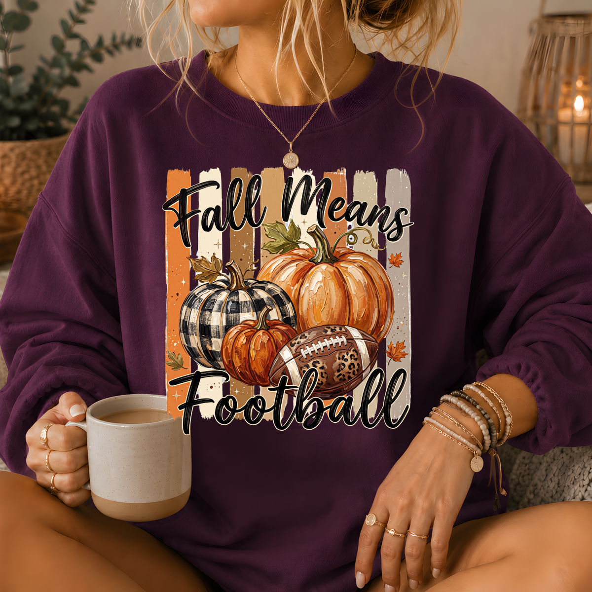 Fall Means Football Pumpkin Crewneck Sweatshirt