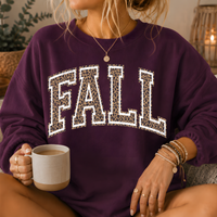 Fall Leopard Print Varsity Crewneck Sweatshirt