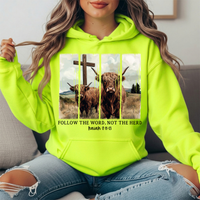 Follow the Word Not the Herd Highland Cow Graphic Hoodie