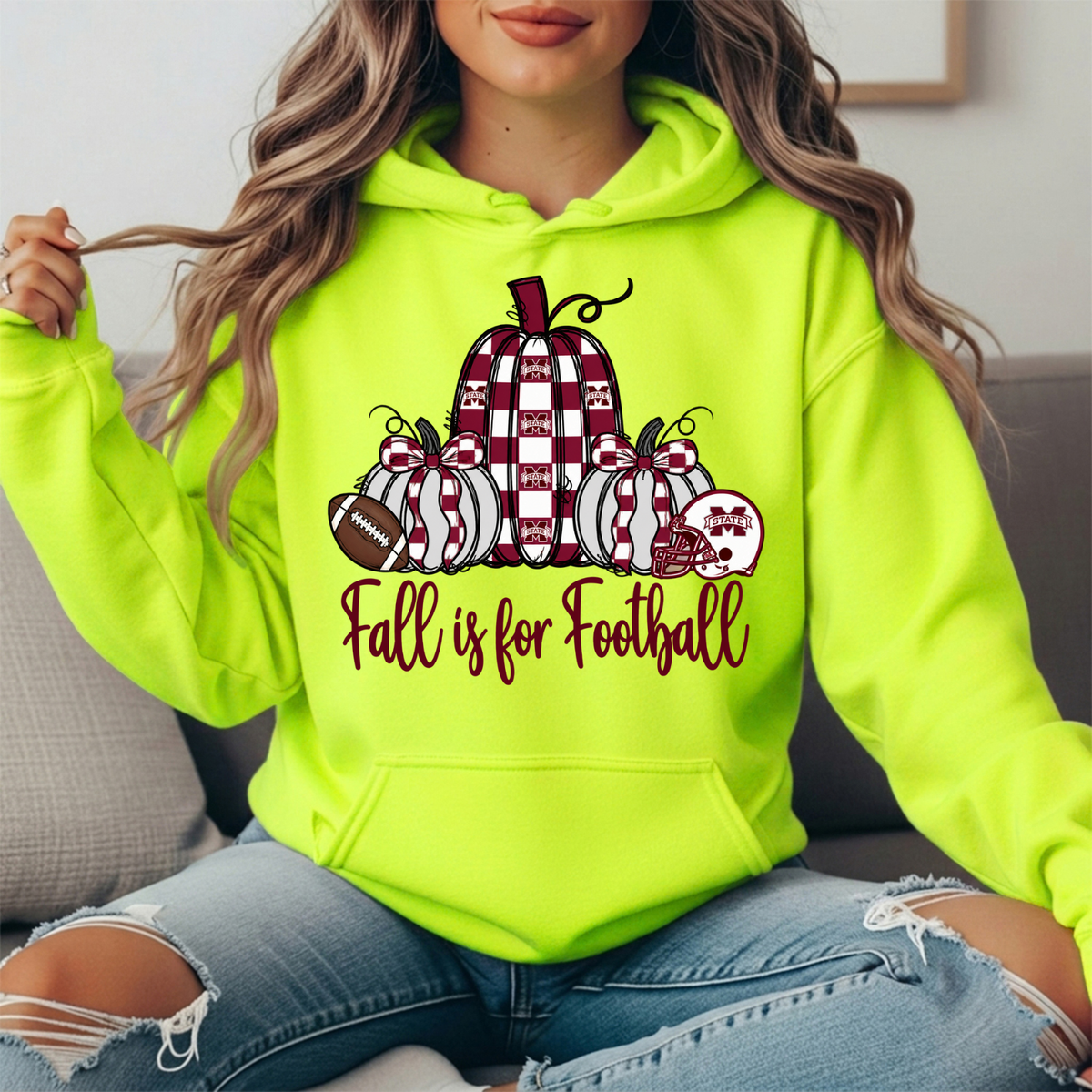 Mississippi State Fall Is for Football Pumpkin Graphic Hoodie