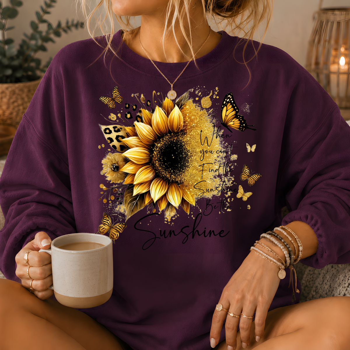 Be the Sunshine Sunflower Butterfly Crewneck Sweatshirt