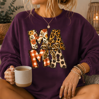 Mama Mixed Print Bow Crewneck Sweatshirt