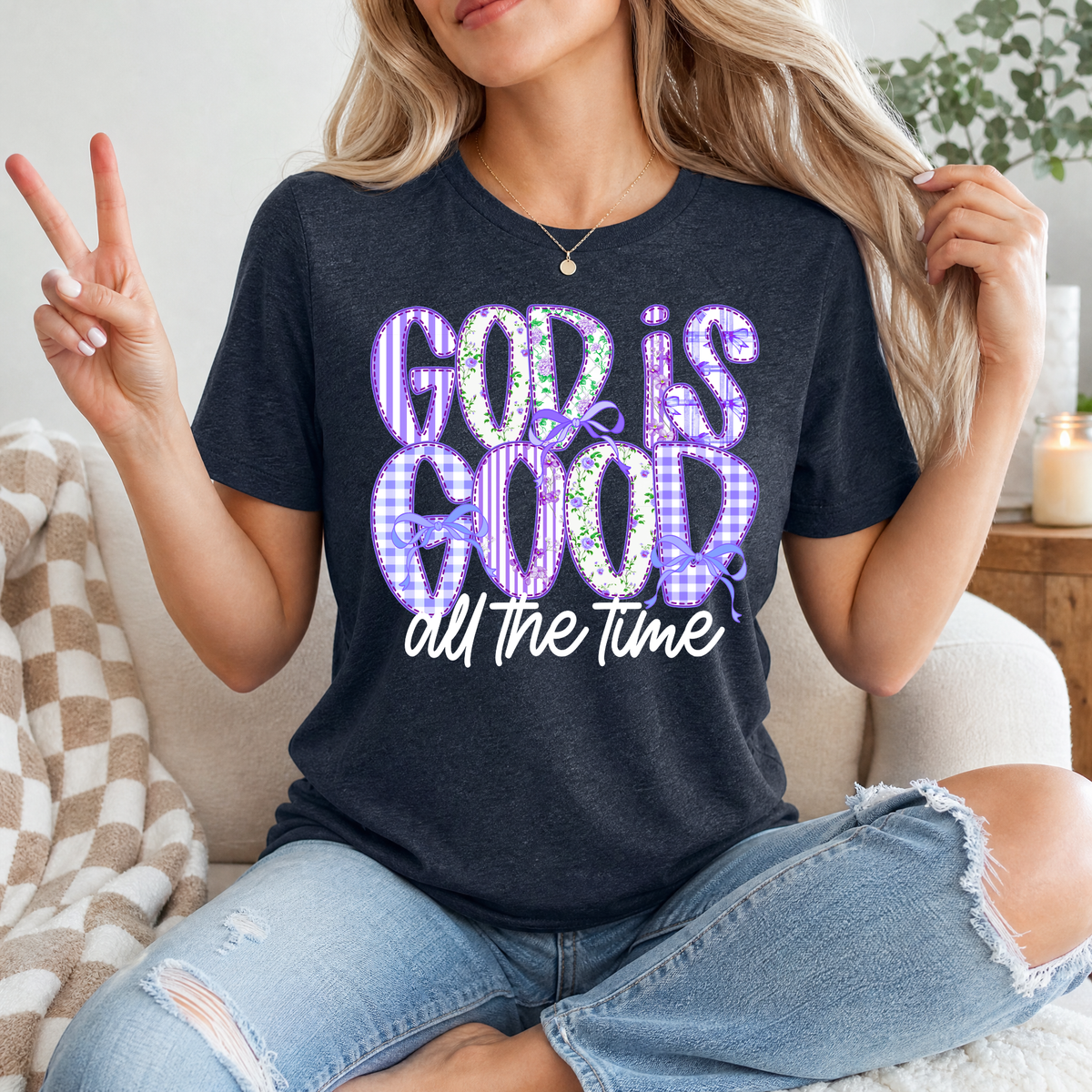 God Is Good Purple Floral Premium Graphic Tee