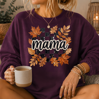 Mama Fall Leaves Checkerboard Crewneck Sweatshirt