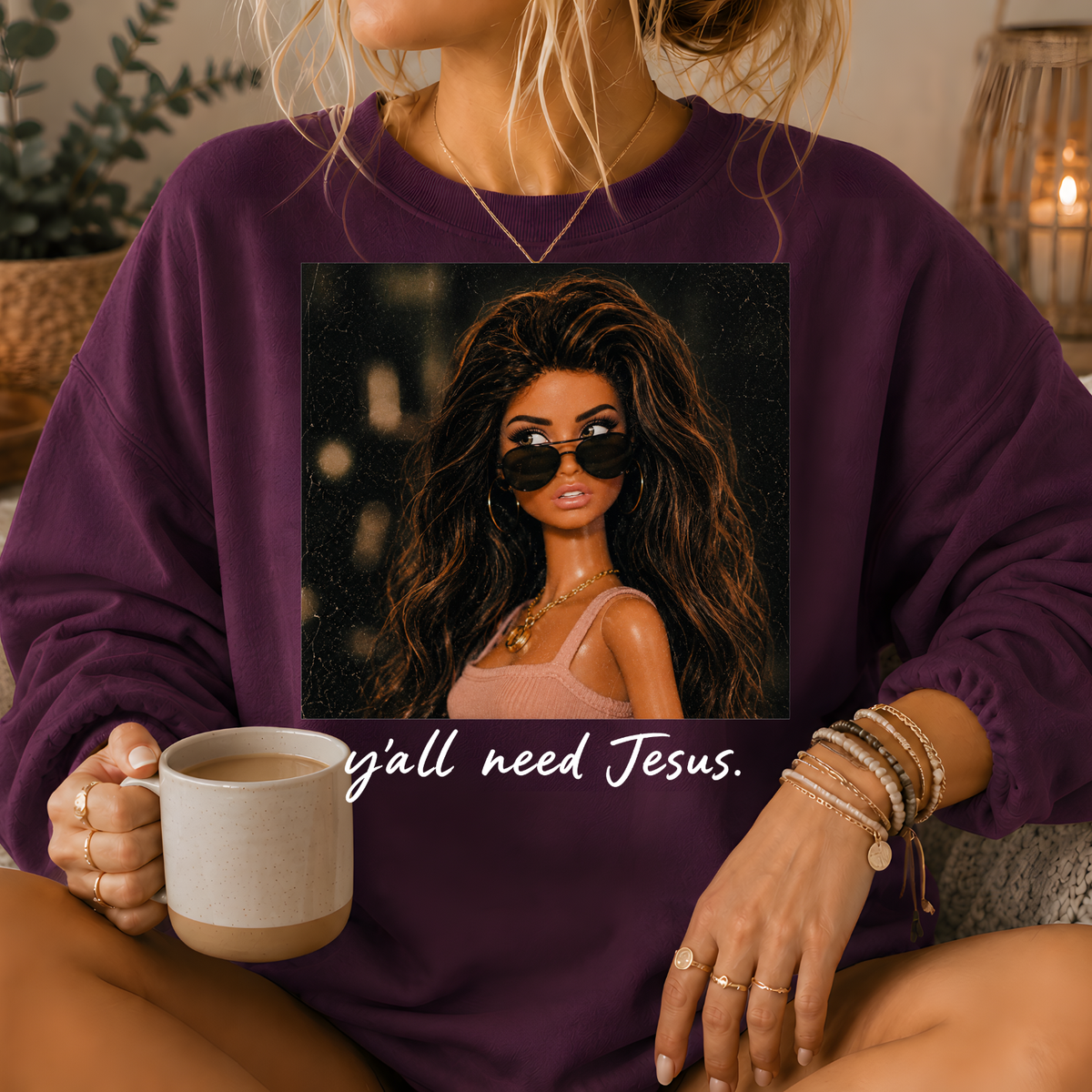 Y'all Need Jesus Fashion Doll Crewneck Sweatshirt
