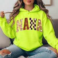 Nana Fall Floral, Checkerboard & Pumpkin Graphic Hoodie