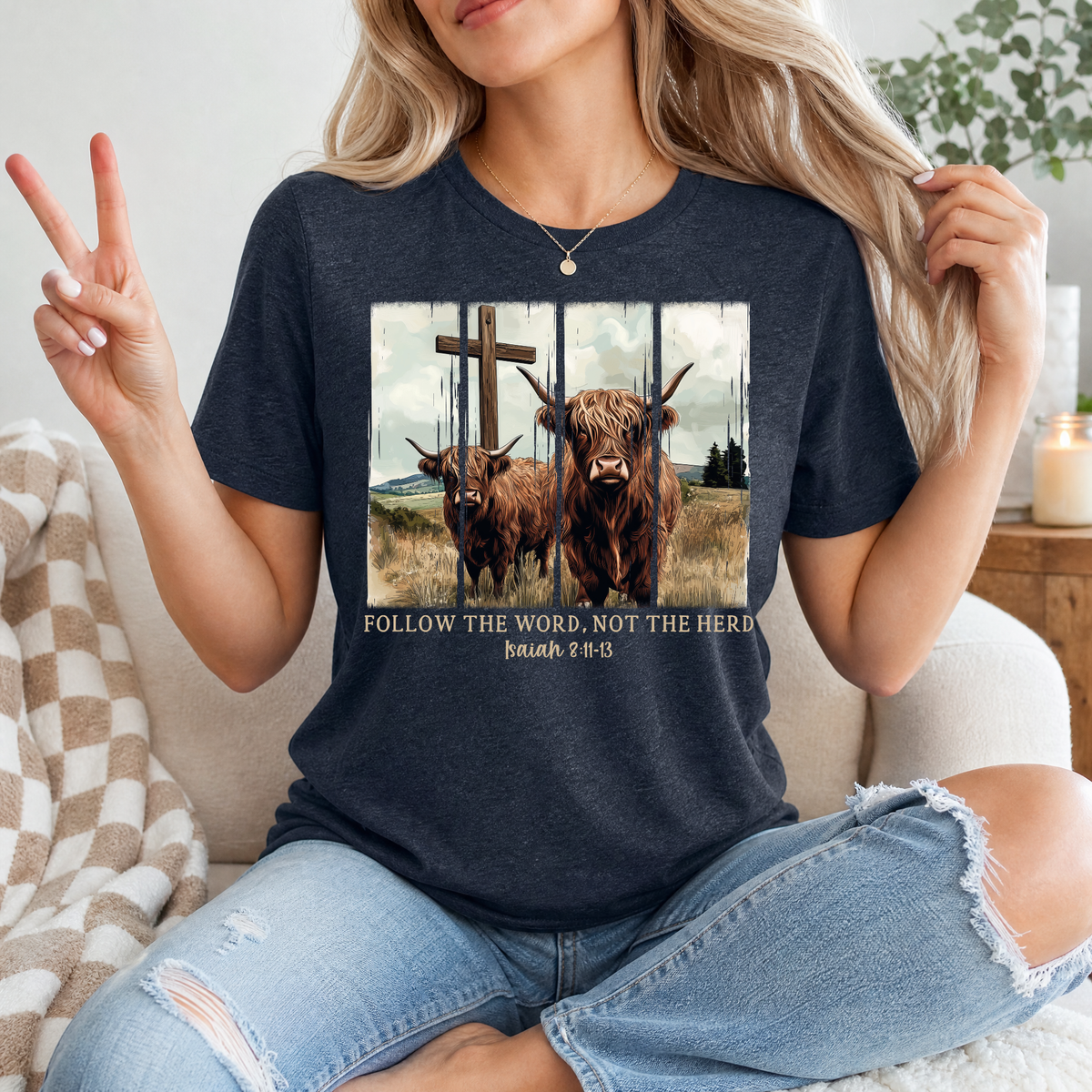 Follow the Word, Not the Herd Highland Cow Graphic Tee
