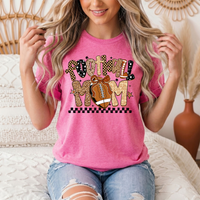 Football Mom Mixed Print Bow & Checkerboard Graphic Tee
