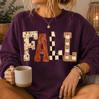 Fall Patchwork Print Crewneck Sweatshirt
