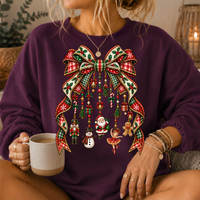 Christmas Plaid Bow Holiday Charms Crewneck Sweatshirt