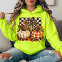 Rustic Fall Pumpkins Buffalo Check Bow Graphic Hoodie