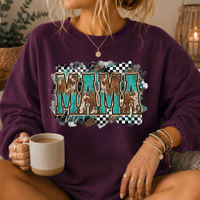 Mama Turquoise Cow Print Western Crewneck Sweatshirt