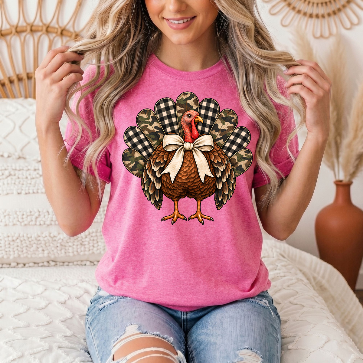 Camo & Buffalo Check Turkey Thanksgiving Graphic Tee