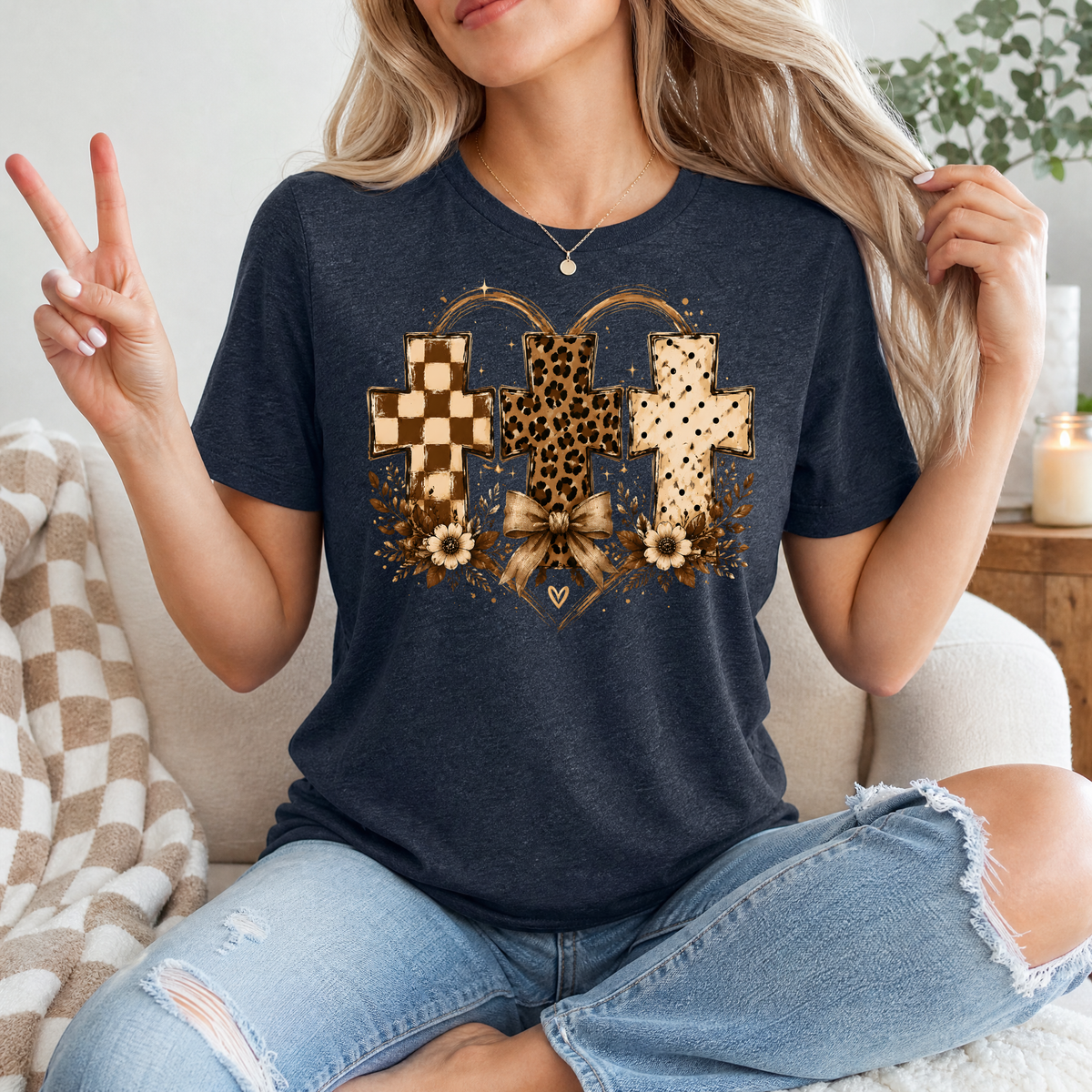 Christian Cross Trio Floral & Bow Graphic Tee