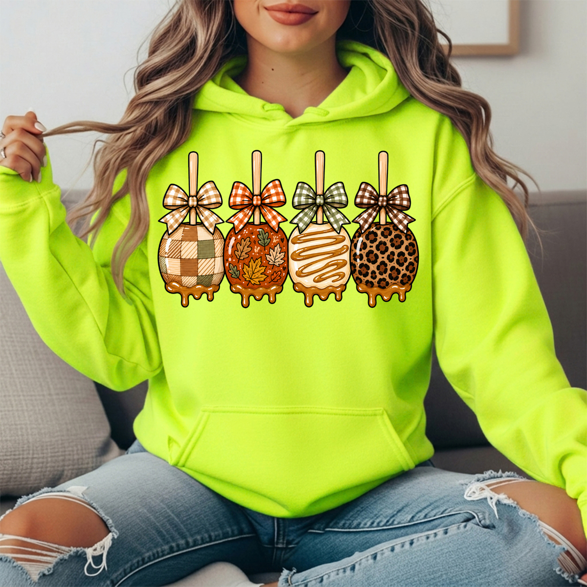 Fall Caramel Apples & Gingham Bows Graphic Hoodie