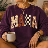 Mama Fall Patchwork Print Crewneck Sweatshirt