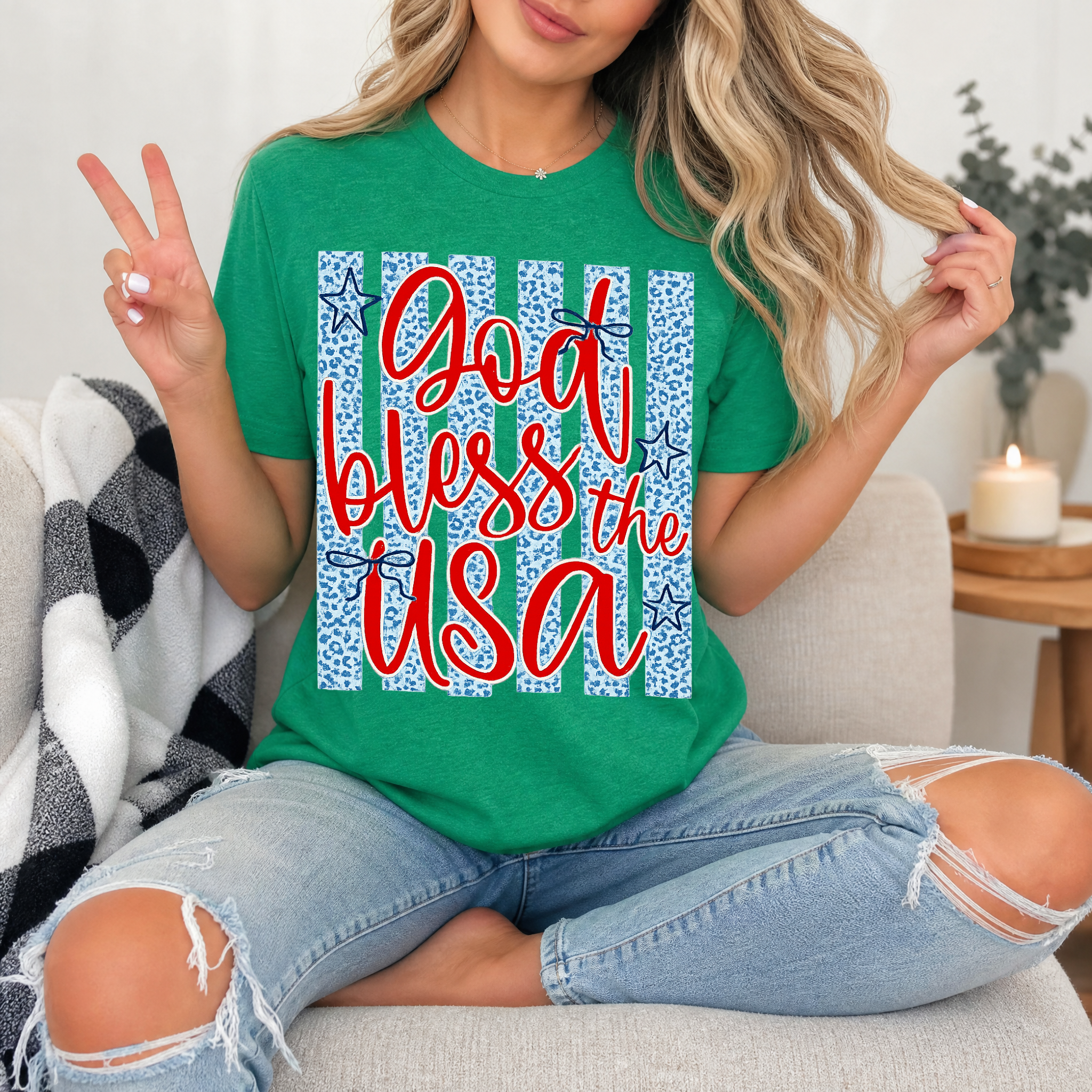 God Bless The USA Cheetah Blue Premium Graphic Tee