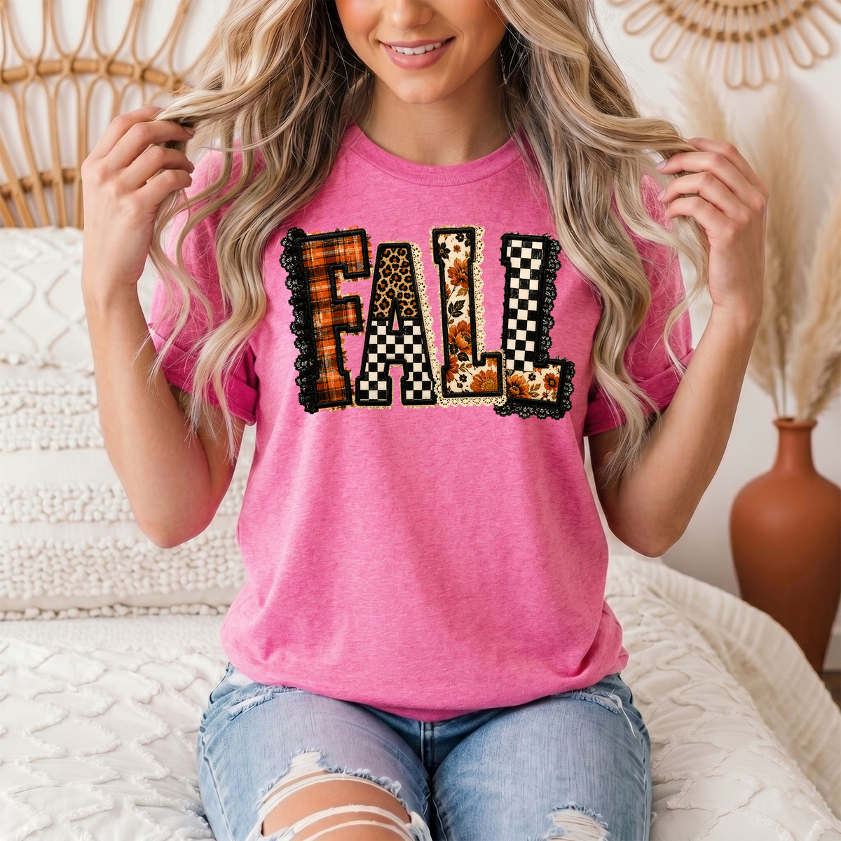 Fall Plaid Leopard & Floral Patchwork Graphic Tee
