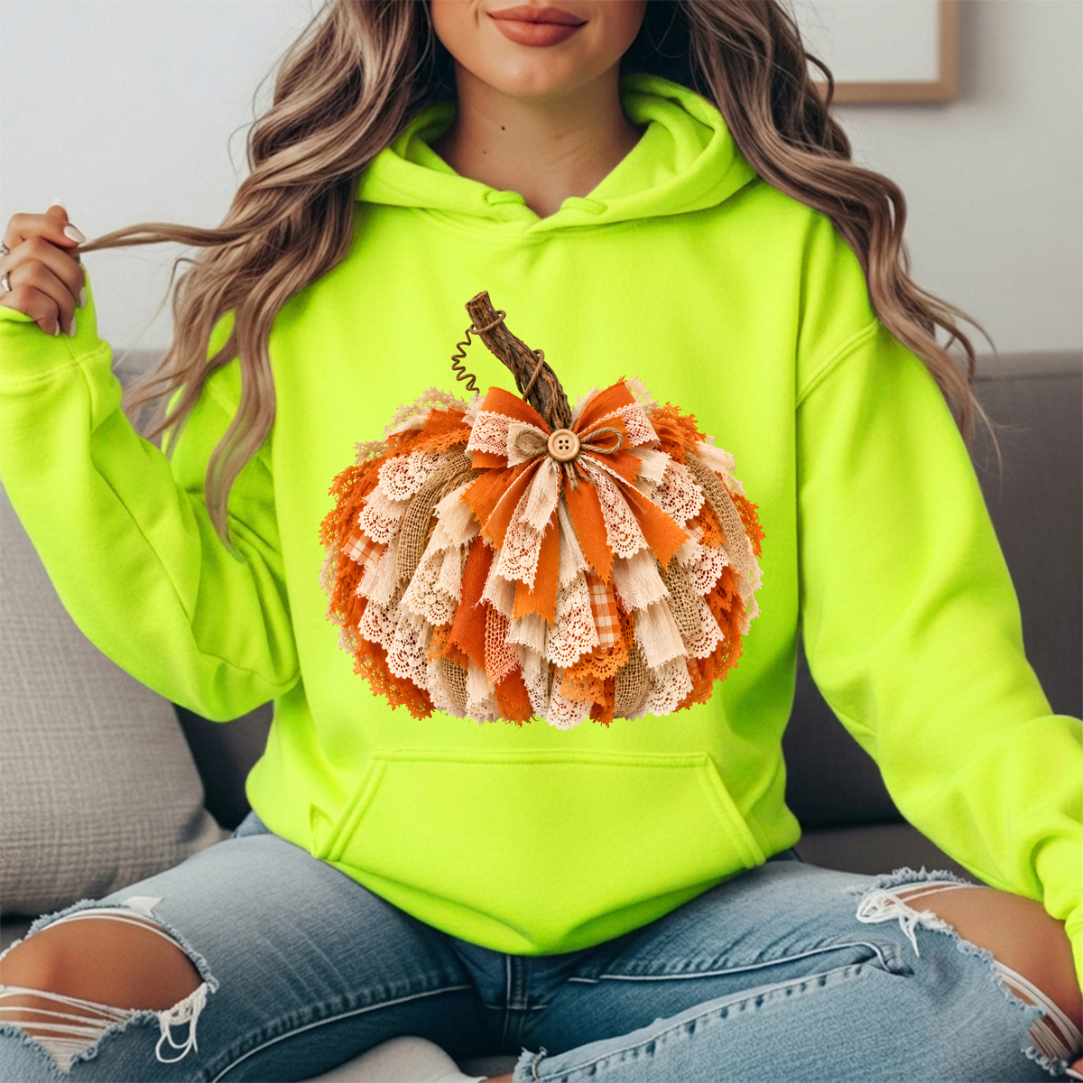 Rustic Lace & Burlap Pumpkin Graphic Hoodie