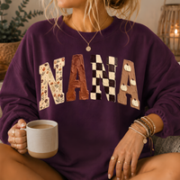 Nana Fall Patchwork Print Crewneck Sweatshirt