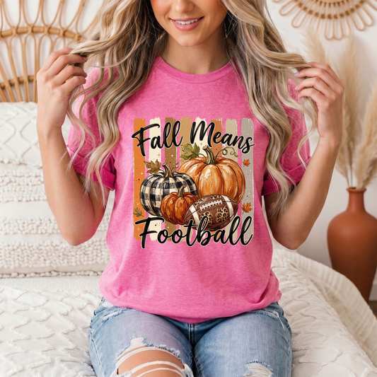 Fall Means Football Pumpkin Graphic Tee