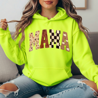 Mama Fall Floral, Checkerboard & Pumpkin Graphic Hoodie