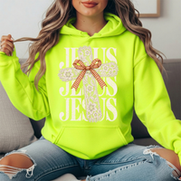 Jesus Floral Lace Cross & Gingham Bow Graphic Hoodie