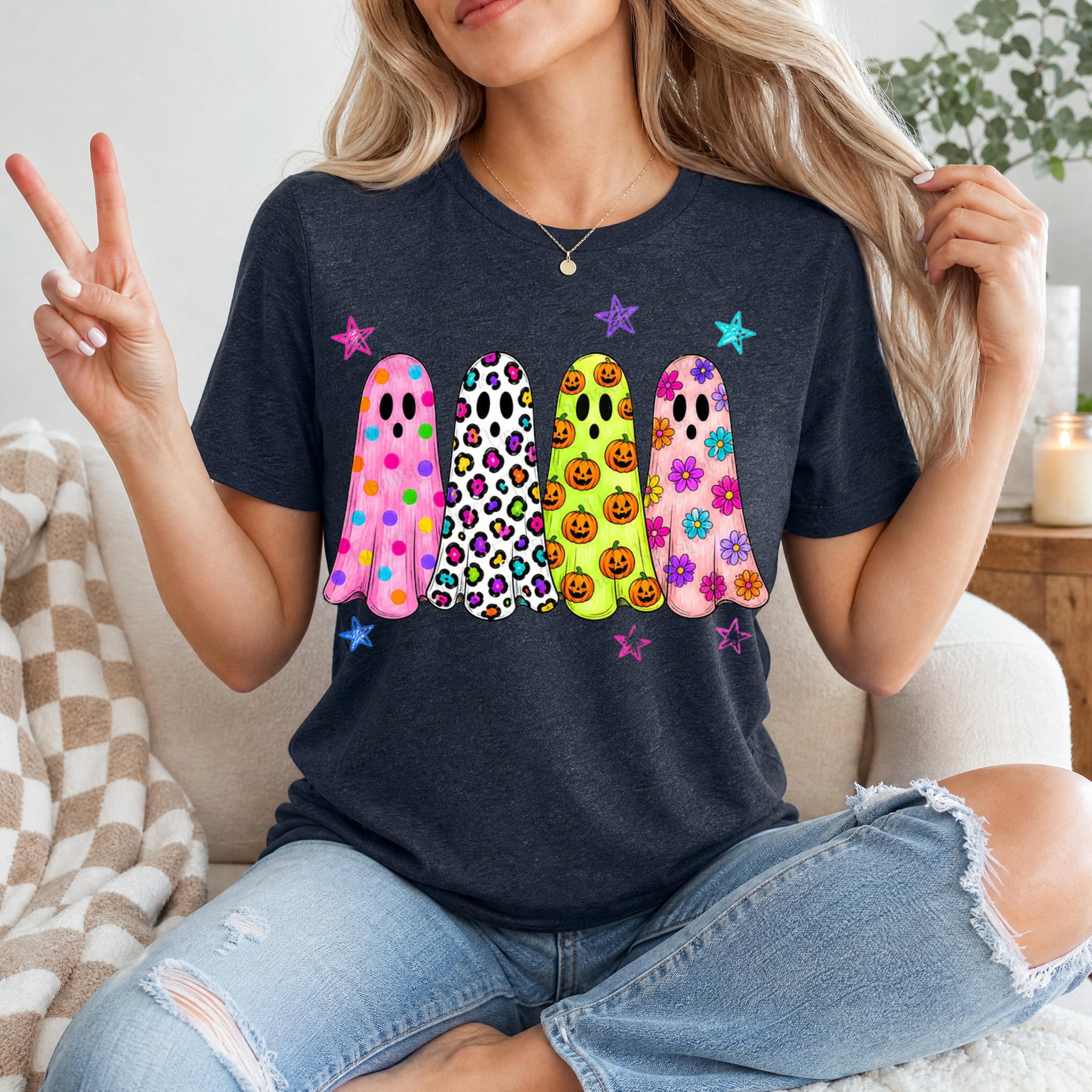 Neon Trendy Patterned Ghost Premium Graphic Tee